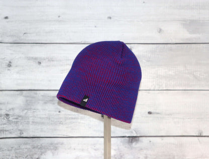 Toddler Acrylic Beanie – Soft Stretch Hat for Ages 1–3 in vibrant purple and blue colors, perfect for chilly weather.