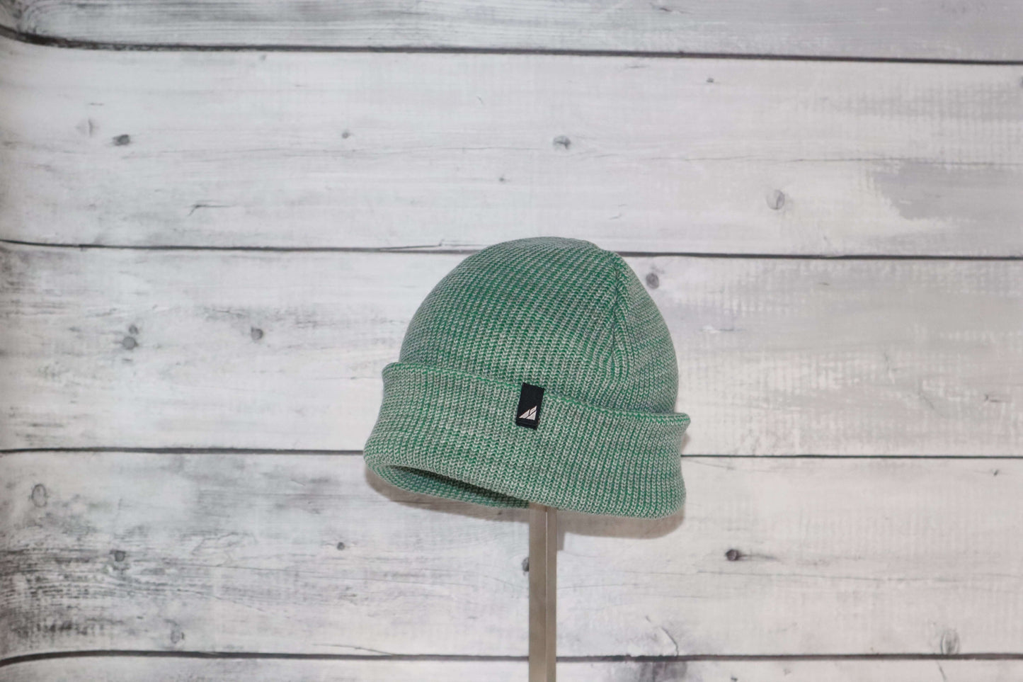 Toddler Acrylic Cuff Hat – Soft Knit Beanie in green knitted fabric, perfect for keeping toddlers cozy.