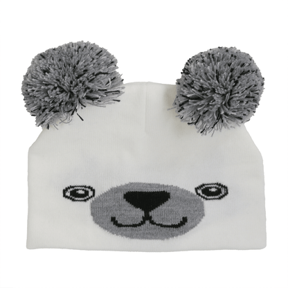 Toddler Specialty Hat – Animal-Inspired Warmth with Purpose, featuring a cute bear design and pom-poms.