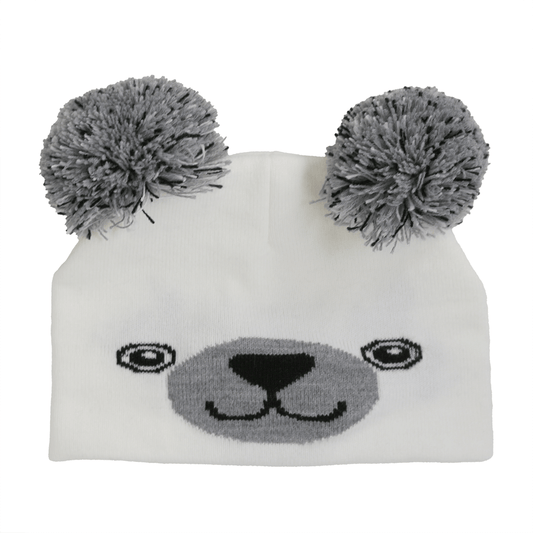 Toddler Specialty Hat – Animal-Inspired Warmth with Purpose, featuring a cute bear design and pom-poms.