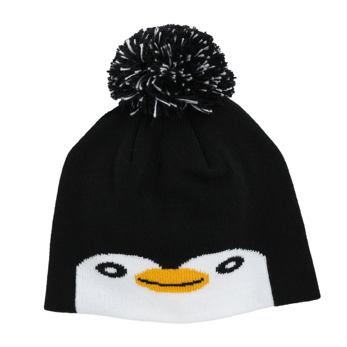 Toddler Specialty Hat – Animal-Inspired Warmth with Purpose featuring a cute penguin design with pom pom.