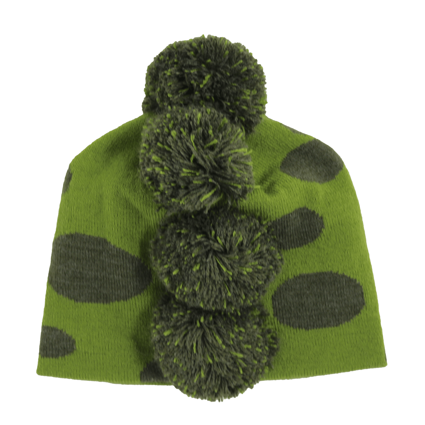 Toddler Specialty Hat – Animal-Inspired Warmth with Purpose featuring fun green pom-poms and playful dots.