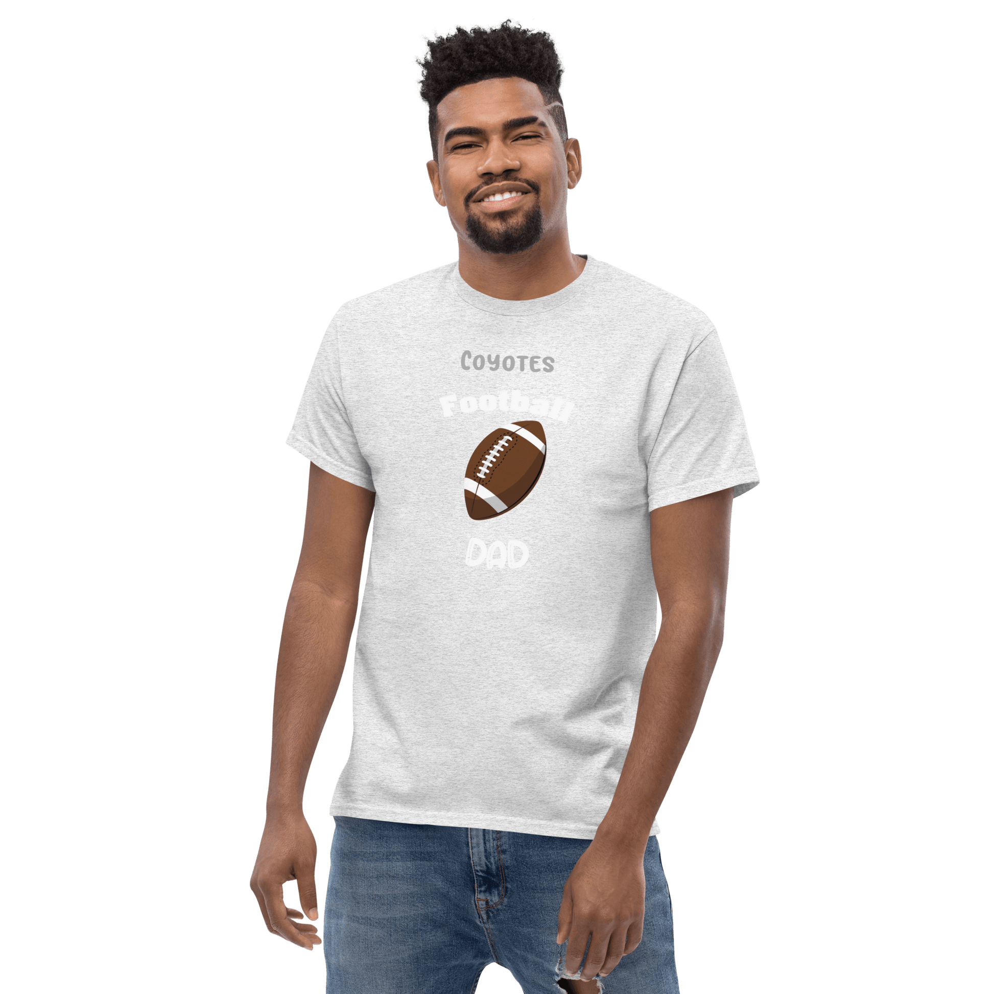 Gray personalized football dad tee featuring a football design, perfect for proud parents and fans.