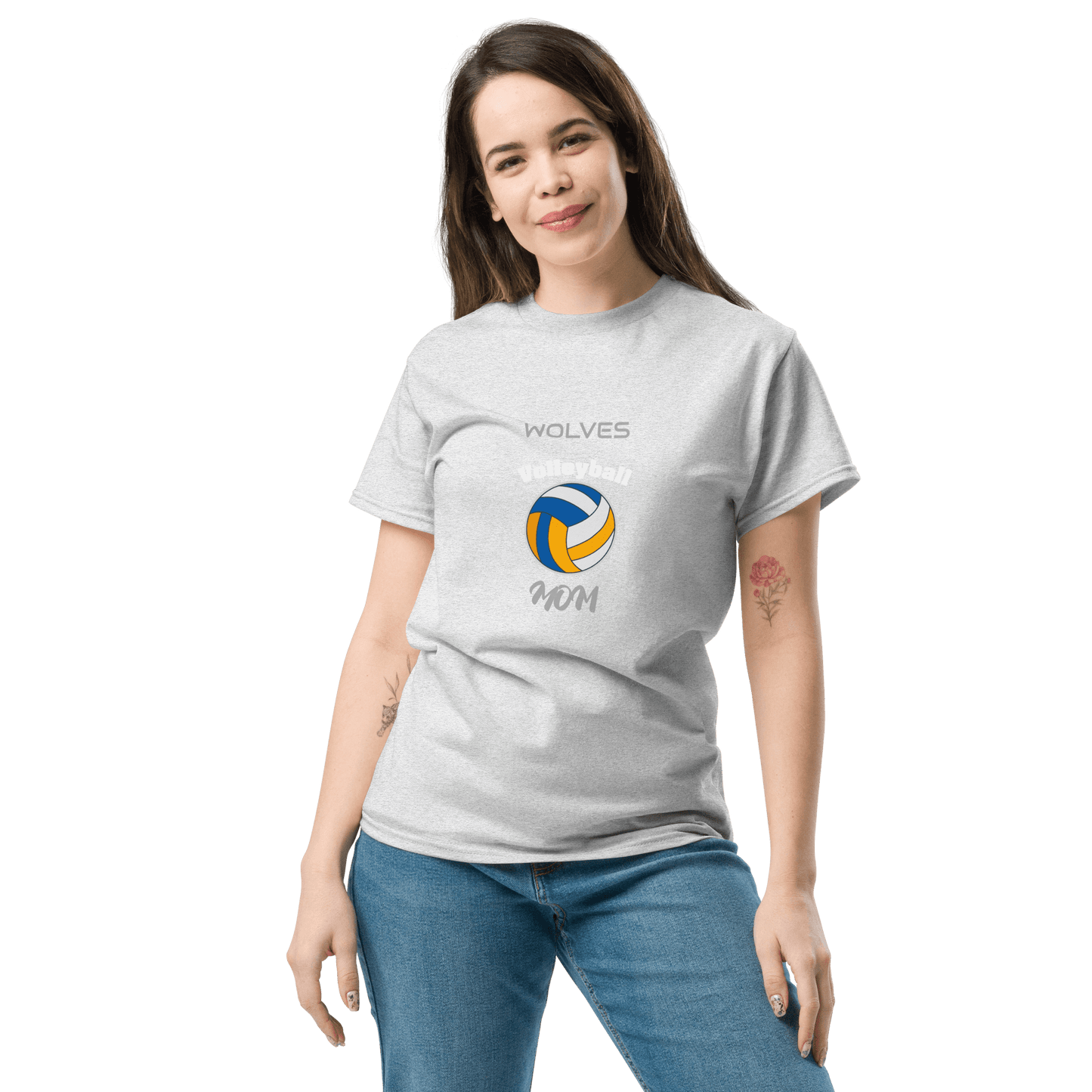 Custom Wolves Volleyball Mom Tee, perfect for cheering on your team in style and comfort.