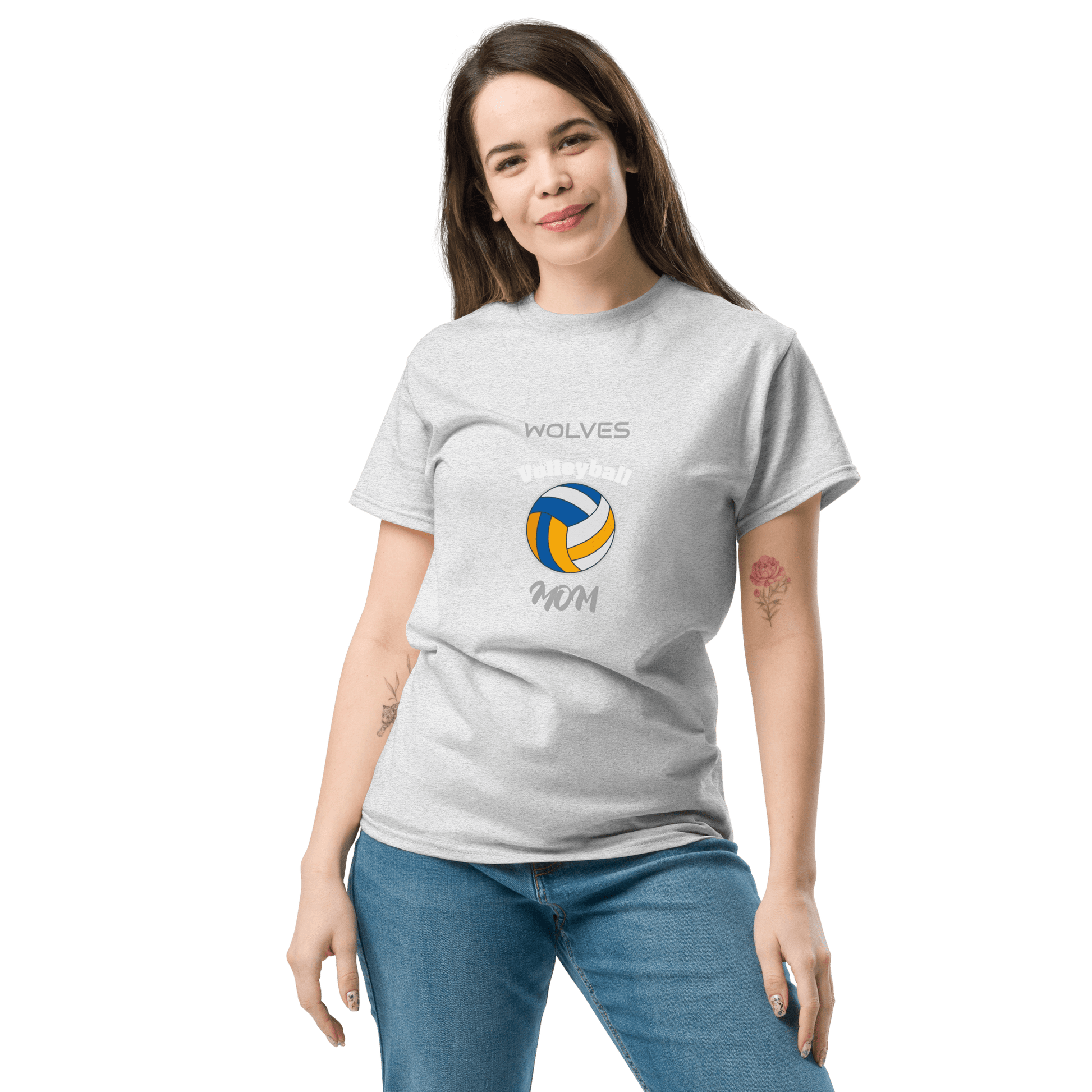 Custom Wolves Volleyball Mom Tee, perfect for cheering on your team in style and comfort.