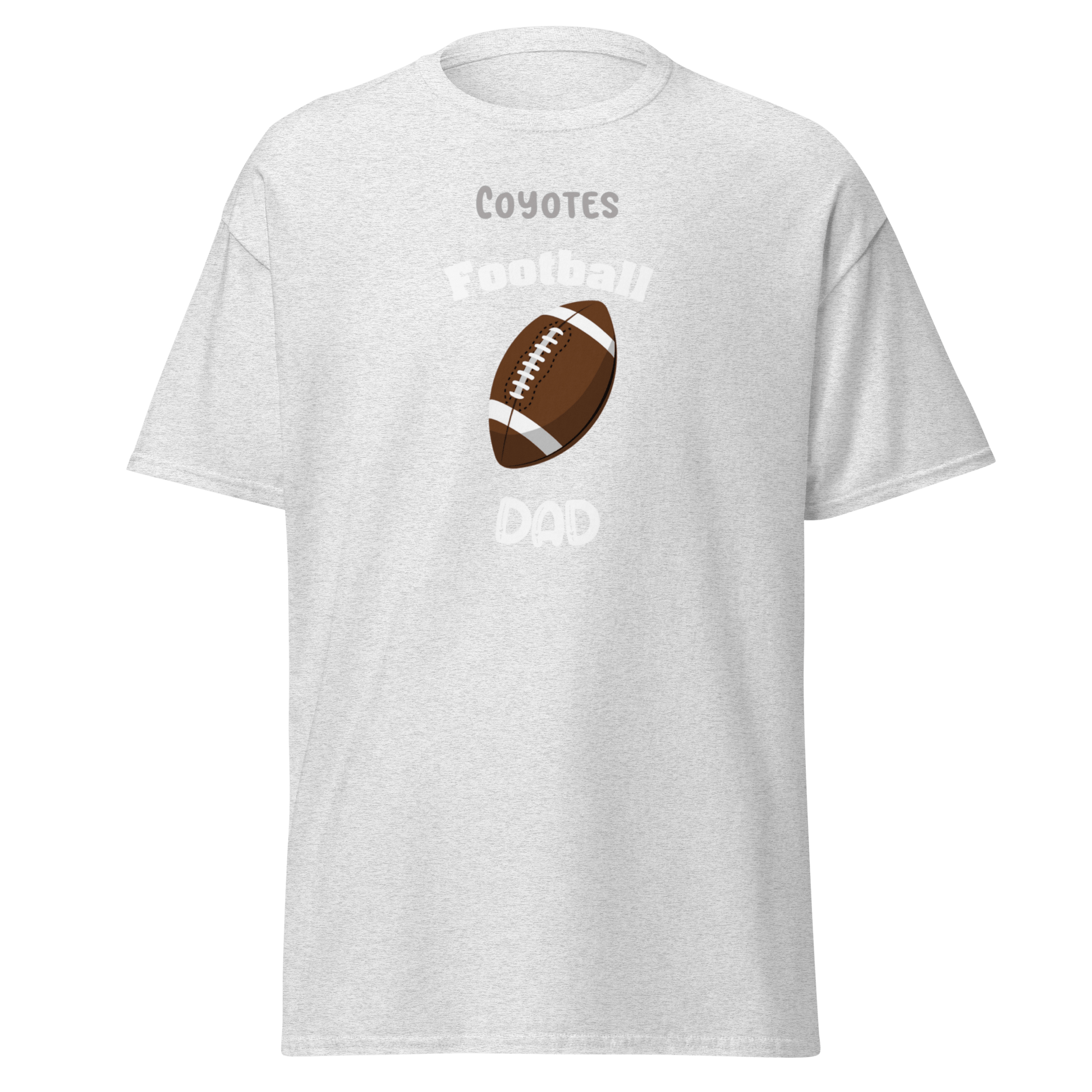 Personalized Coyotes football dad tee shirt, perfect for proud supporters and game day fans.