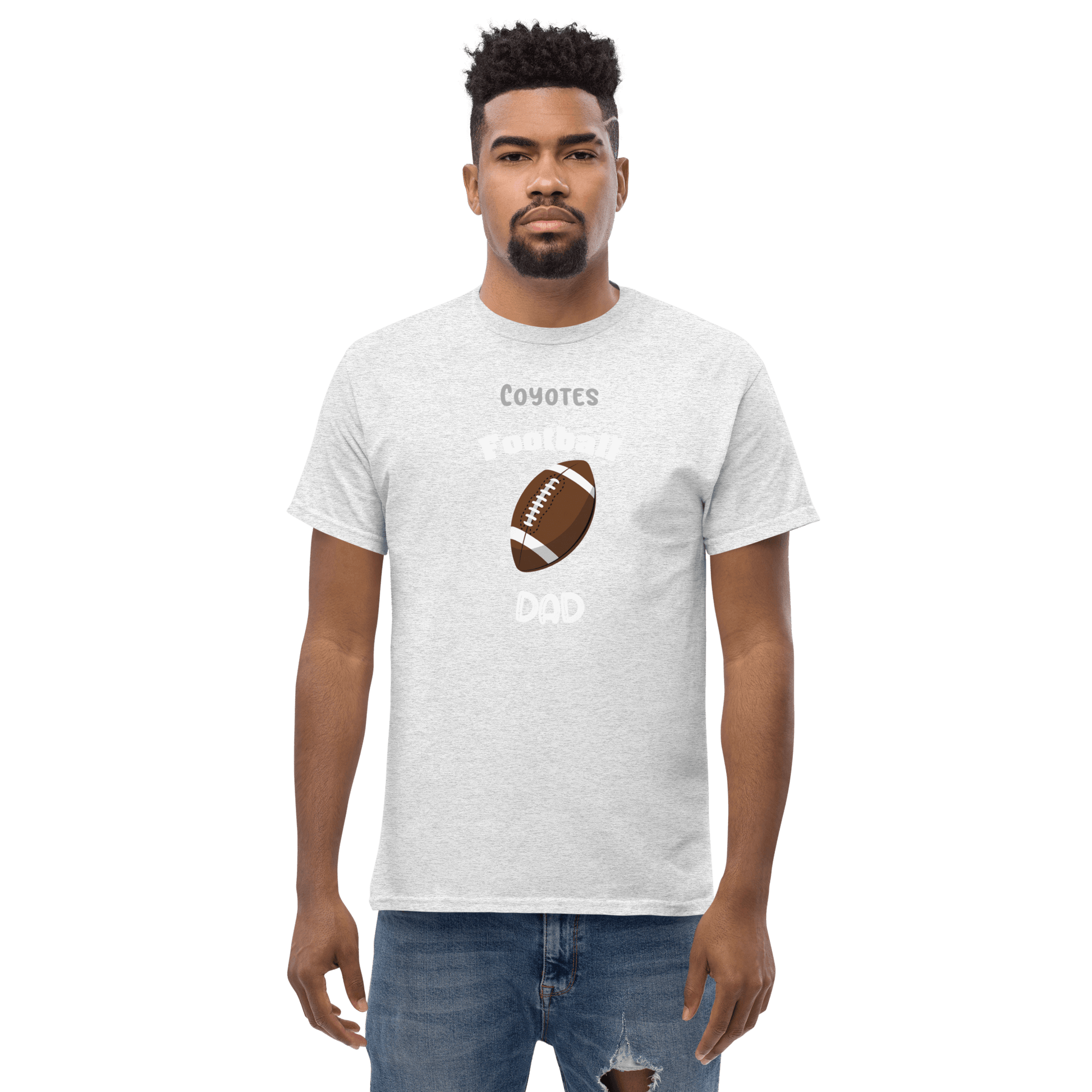Personalized football dad shirt with Coyotes graphic, perfect for proud parents and fans.