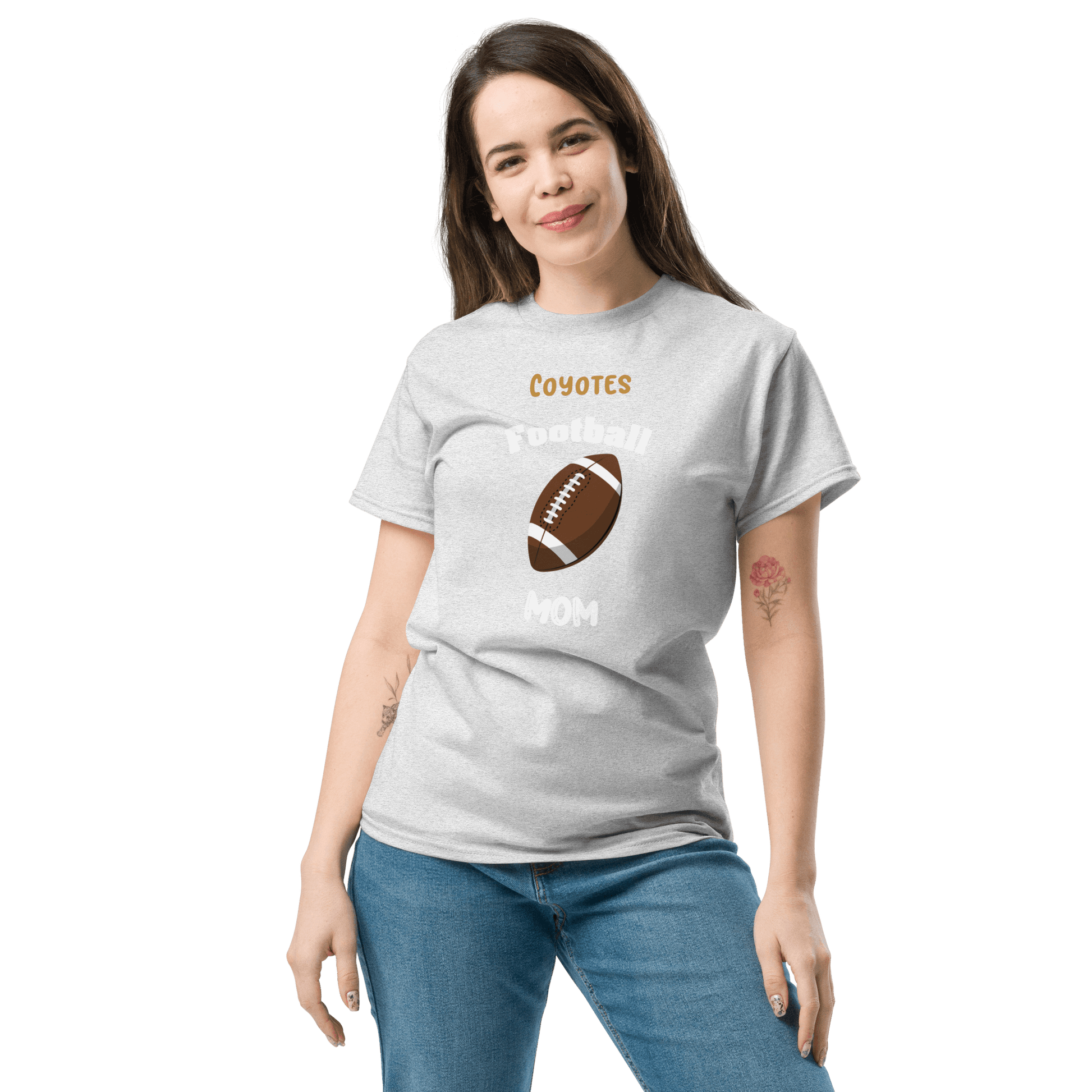 Personalized Coyote Football Mom tee, perfect for game day and showing team pride.
