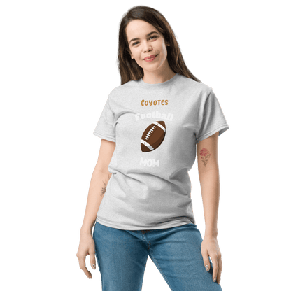Personalized Coyote Football Mom tee, perfect for game day and showing team pride.
