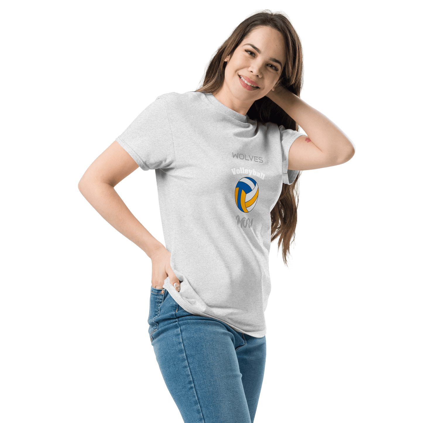 Custom volleyball parent tee featuring 'Wolves Volleyball' design, perfect for game day support.