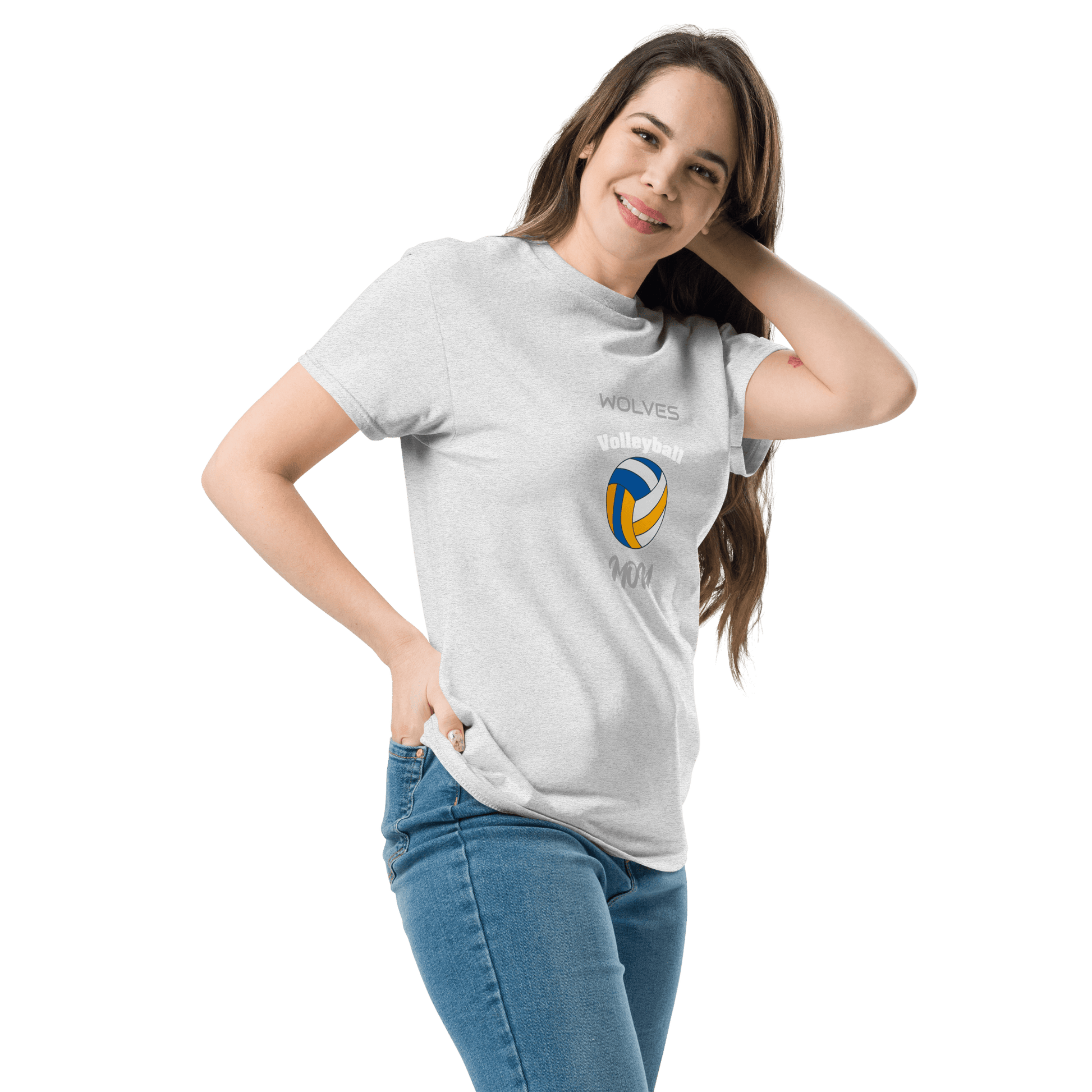 Custom volleyball parent tee featuring 'Wolves Volleyball' design, perfect for game day support.