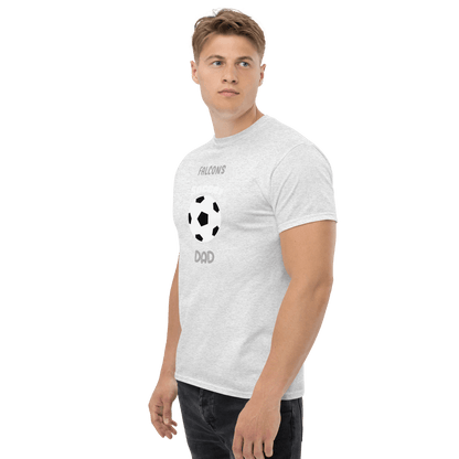 Gray soccer dad shirt with 'Falcons Soccer Dad' printed, perfect for fans and supporters.