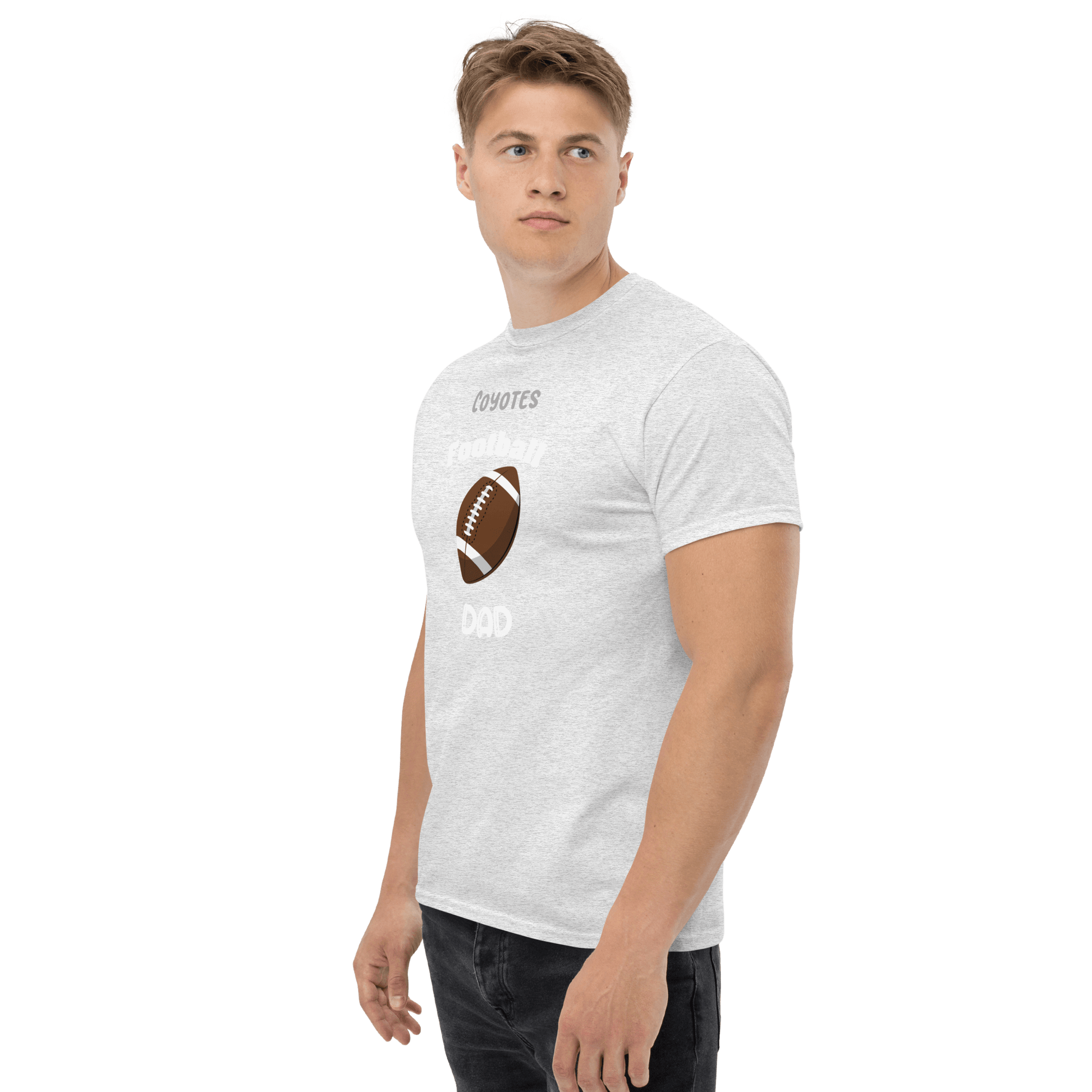 Personalized Coyote Football Dad tee shirt for proud supporters cheering on game day.