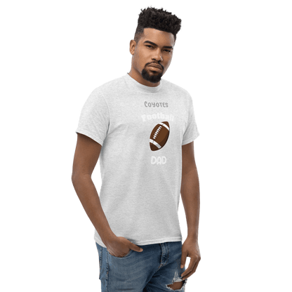 Personalized gray football tee for proud dads, featuring 'Coyotes Football Dad' design.