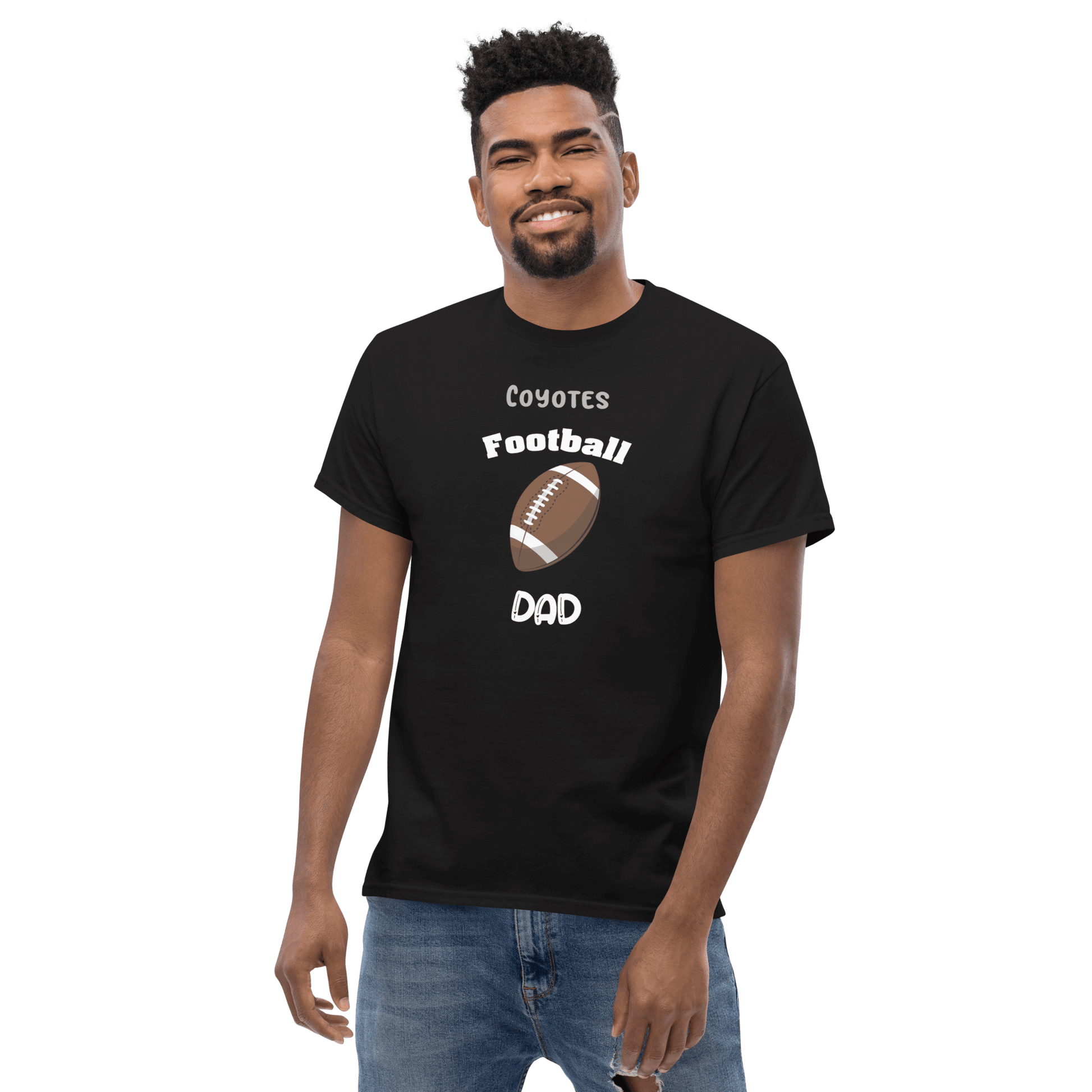 Personalized Coyotes Football Dad T-shirt for proud dads and fans, perfect for game day and everyday wear.