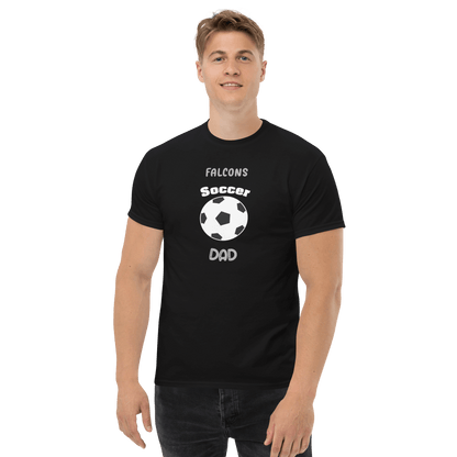 Falcons soccer dad t-shirt featuring a soccer ball, perfect for proud parents supporting youth teams.