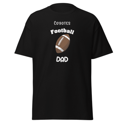 Personalized black football dad tee with 'Coyotes Football' design for enthusiastic fans.