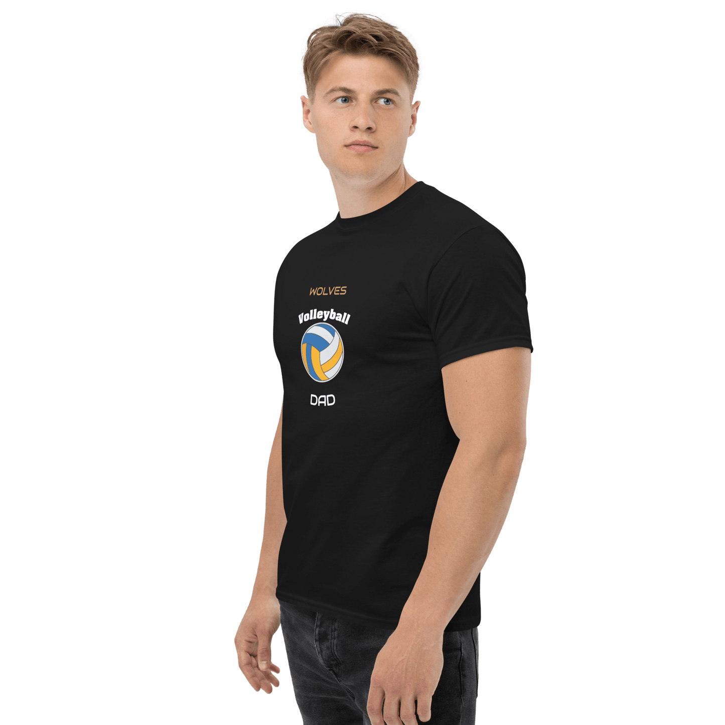 Custom black volleyball tee for proud dads featuring bold logo and comfortable fit.