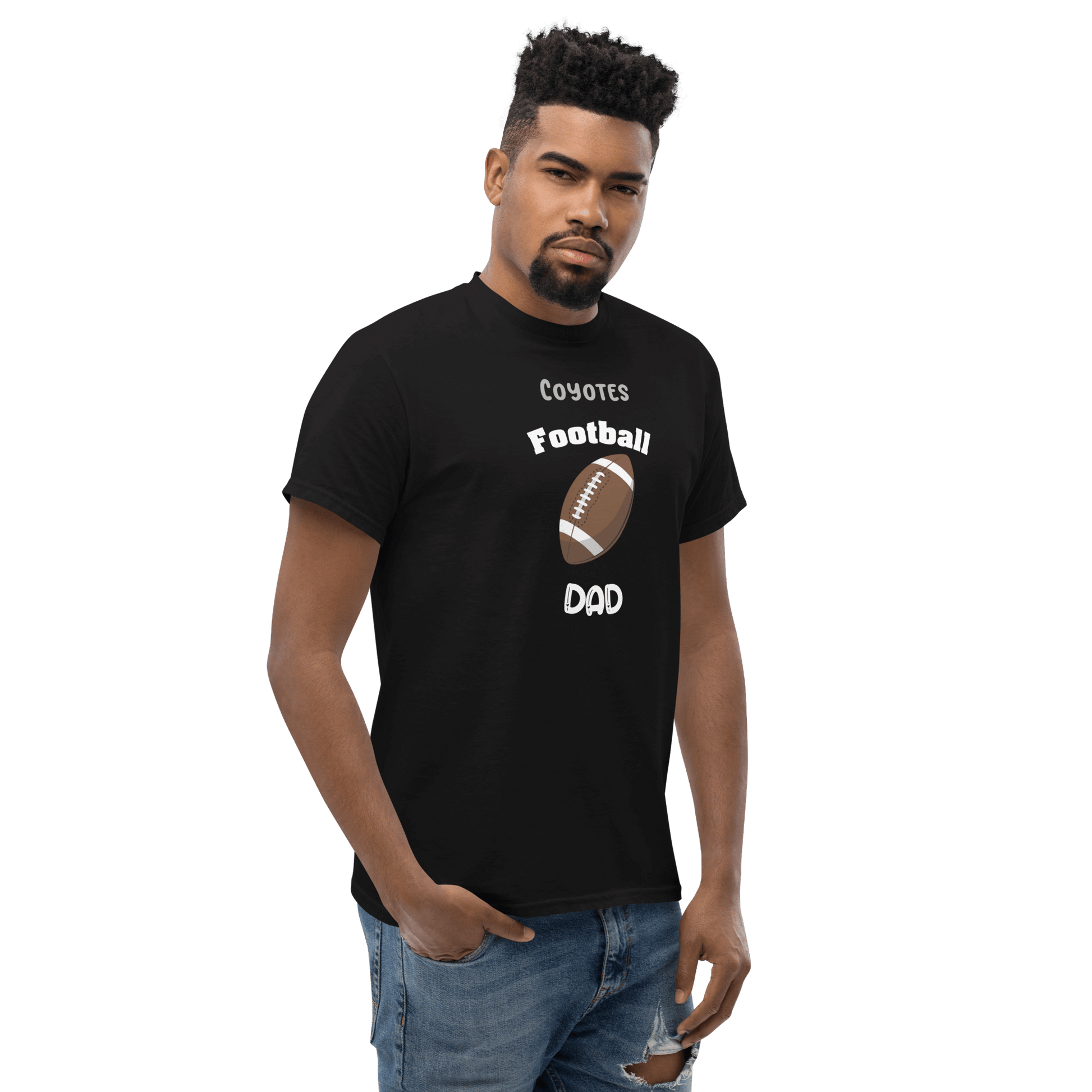 Personalized Coyote Football Dad T-shirt for proud fathers who support their kids' football teams.