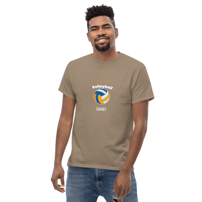 Custom volleyball dad tee in beige, perfect for proud parents supporting their athletes on game day.