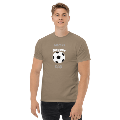 Soccer Dad tee featuring Falcons logo and soccer ball design for proud parents and fans on game day.