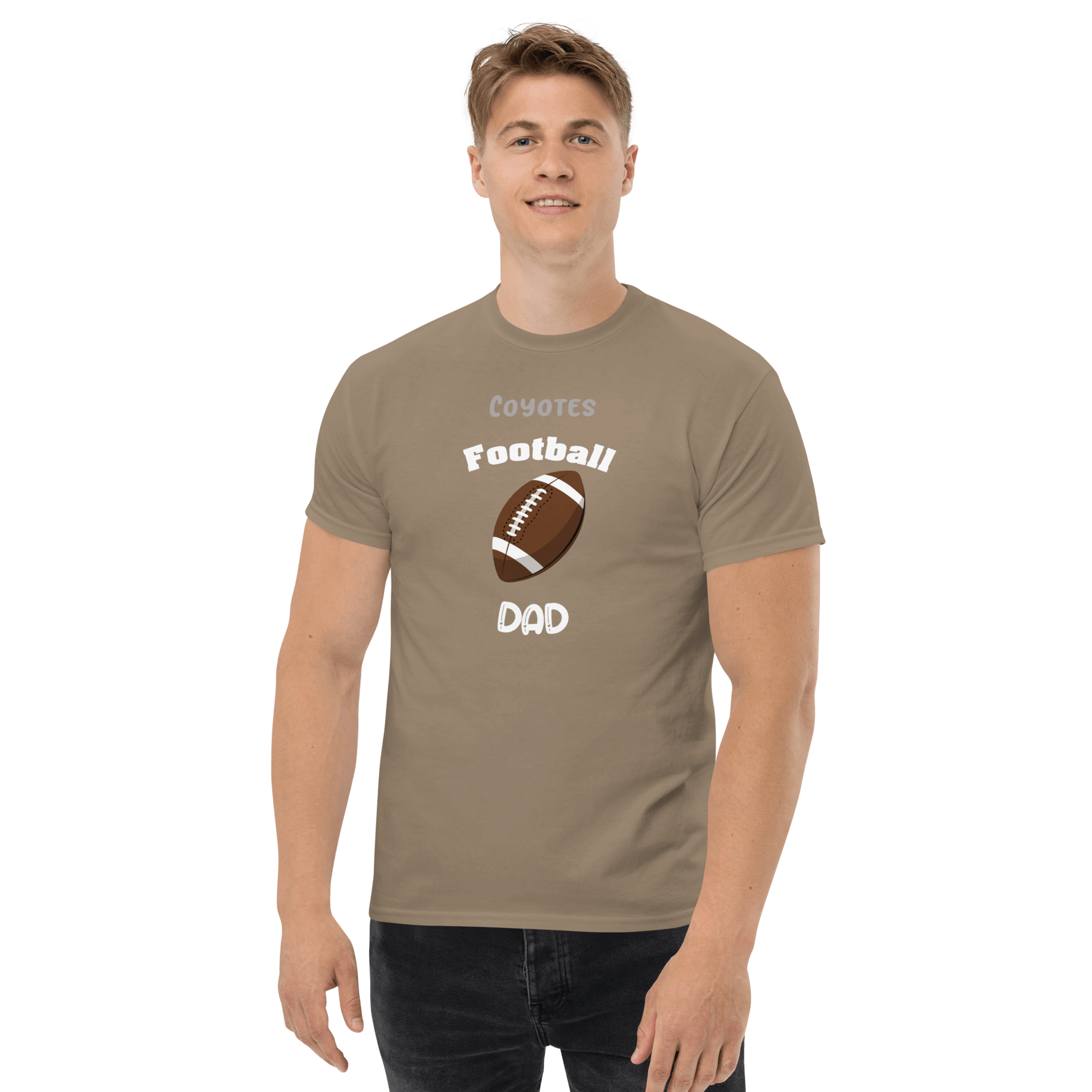Personalized football dad tee shirt featuring a football graphic, perfect for passionate game day supporters.