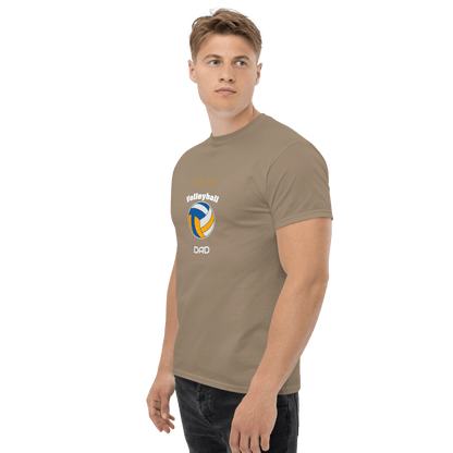 Custom volleyball dad tee in tan color, perfect for cheering on game day and showcasing team spirit.