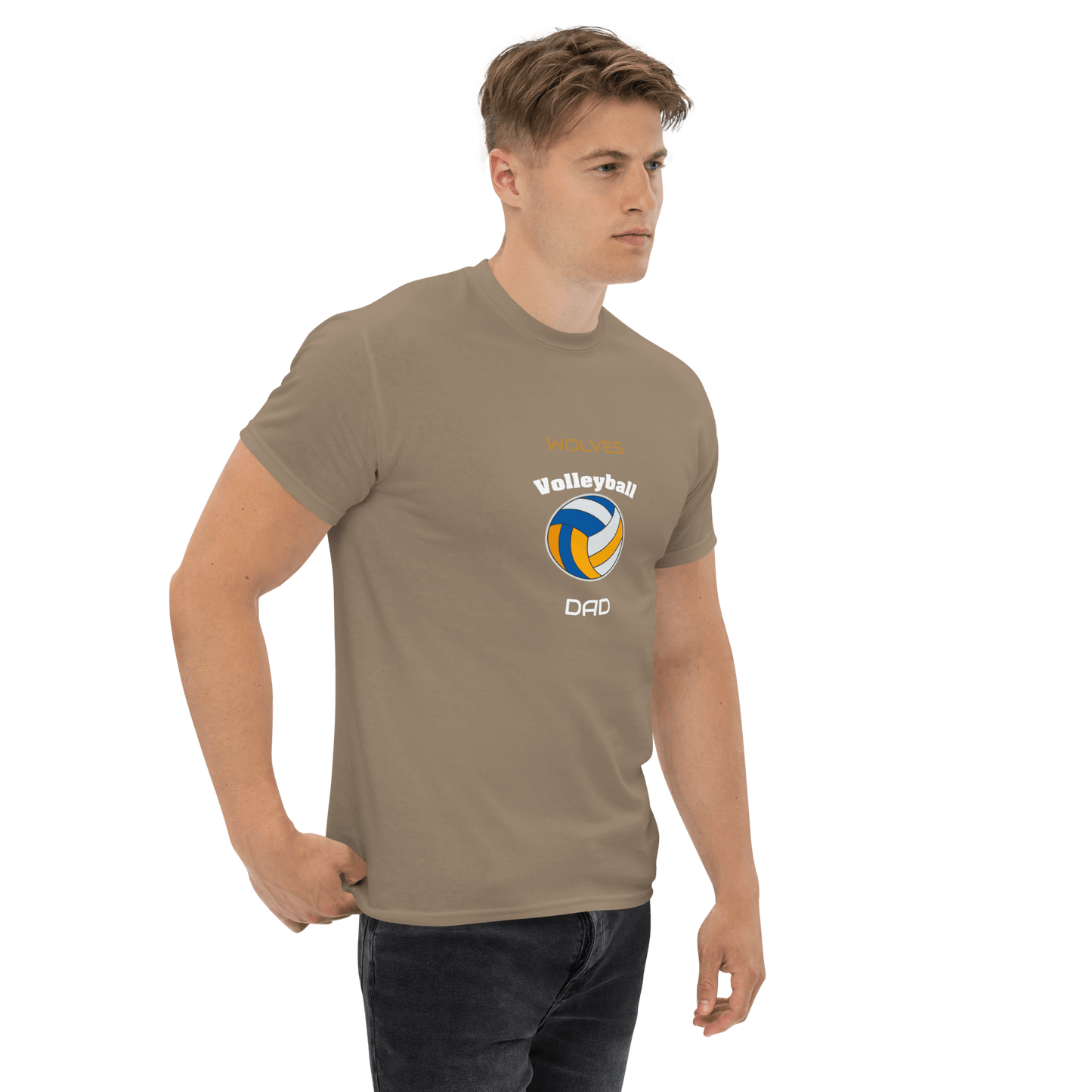 Custom volleyball dad tee for supportive parents, featuring a stylish design for game day enthusiasm.