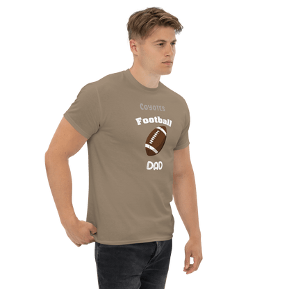 Personalized Football Dad Tee in tan, showcasing pride for Coyotes football, perfect for game day and casual wear.