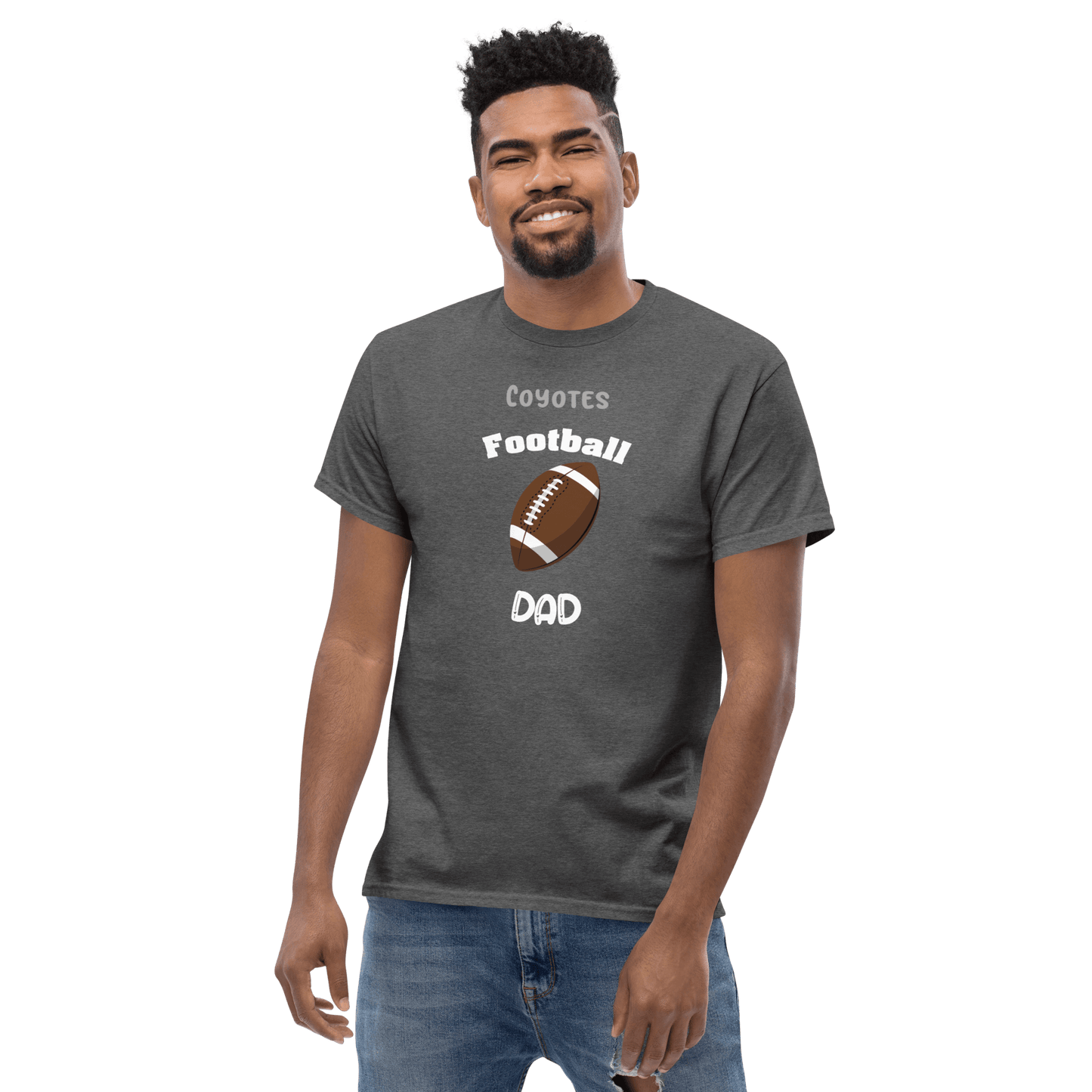 Personalized Coyotes football dad tee for proud parents and fans, perfect for game day and everyday wear.