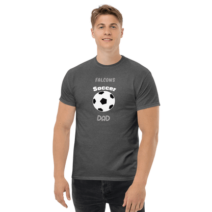 Men's soccer dad tee featuring 'Falcons' and soccer ball design, perfect for supporting youth teams.