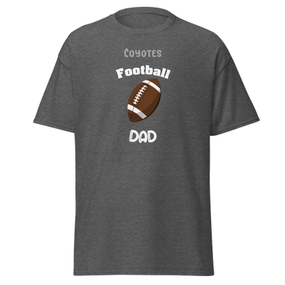 Personalized gray football dad tee with Coyotes logo for proud sports parents.