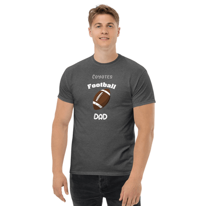 Personalized football tee for dads featuring 'Coyotes Football Dad' design.