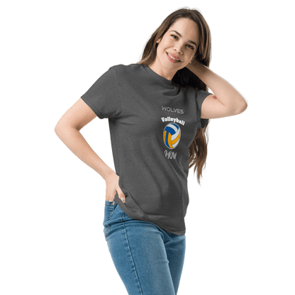 Gray volleyball parent tee featuring Wolves logo, perfect for game day support and casual wear.