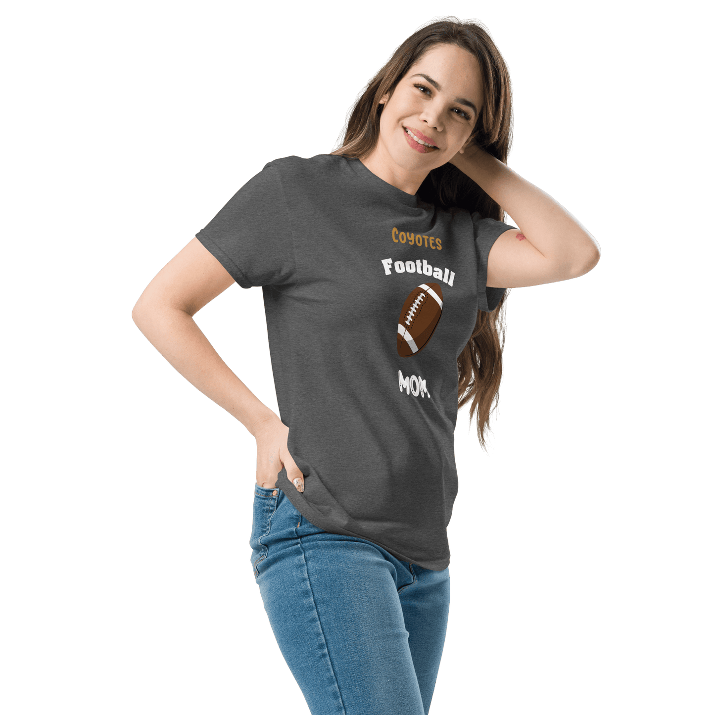 Personalized football supporter tee for moms featuring a football design by Coyotes.