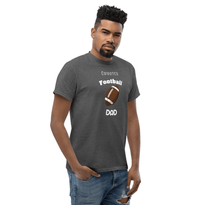 Personalized gray football dad tee with 'Coyote Football' print for proud sports fans.