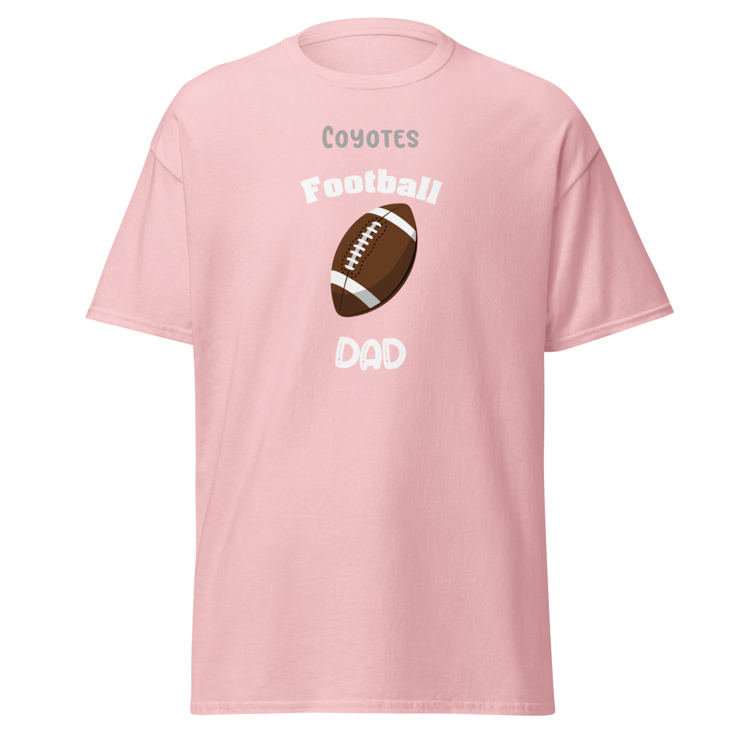 Personalized pink football dad tee with Coyotes logo and graphic design, perfect for proud supporters.