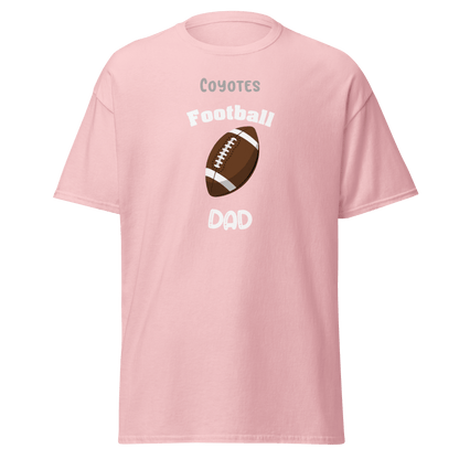 Personalized pink football dad tee with Coyotes logo and graphic design, perfect for proud supporters.