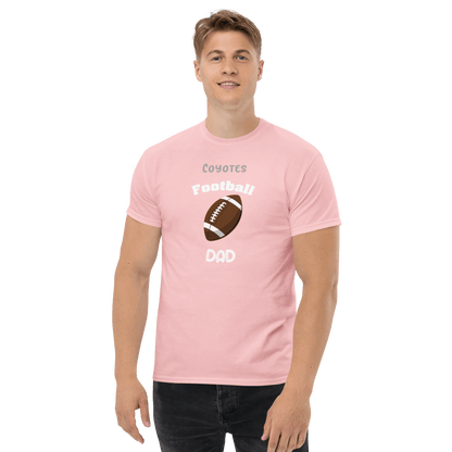 Personalized pink football dad tee with Coyote theme for proud sports supporters.