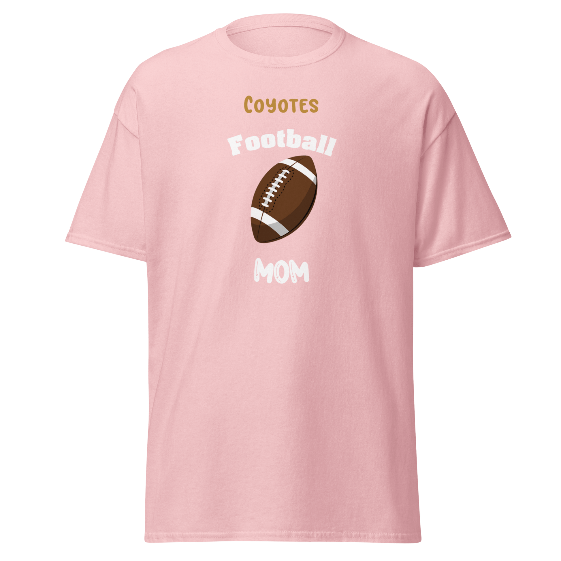 Personalized pink football mom tee featuring 'Coyotes Football' design for proud supporters.