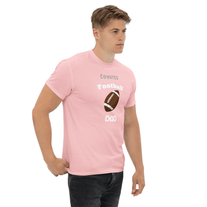 Personalized pink football dad tee shirt, perfect for proud dads supporting their kids' games.