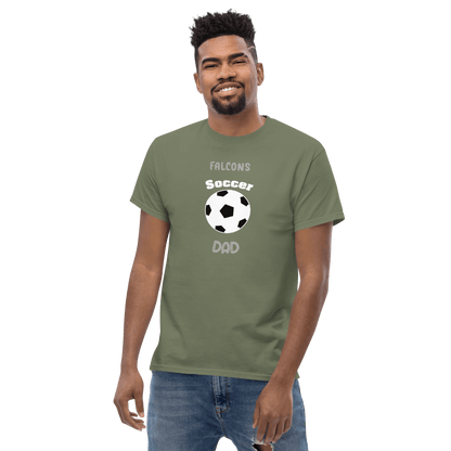 Soccer Dad tee featuring 'Falcons' and soccer ball design, perfect for proud parents supporting youth teams.