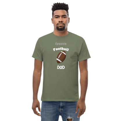 Personalized football supporter tee for dads featuring 'Coyotes Football Dad' design.