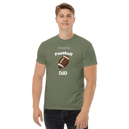 Personalized football dad tee featuring a brown football logo, perfect for supporting youth leagues or varsity teams.