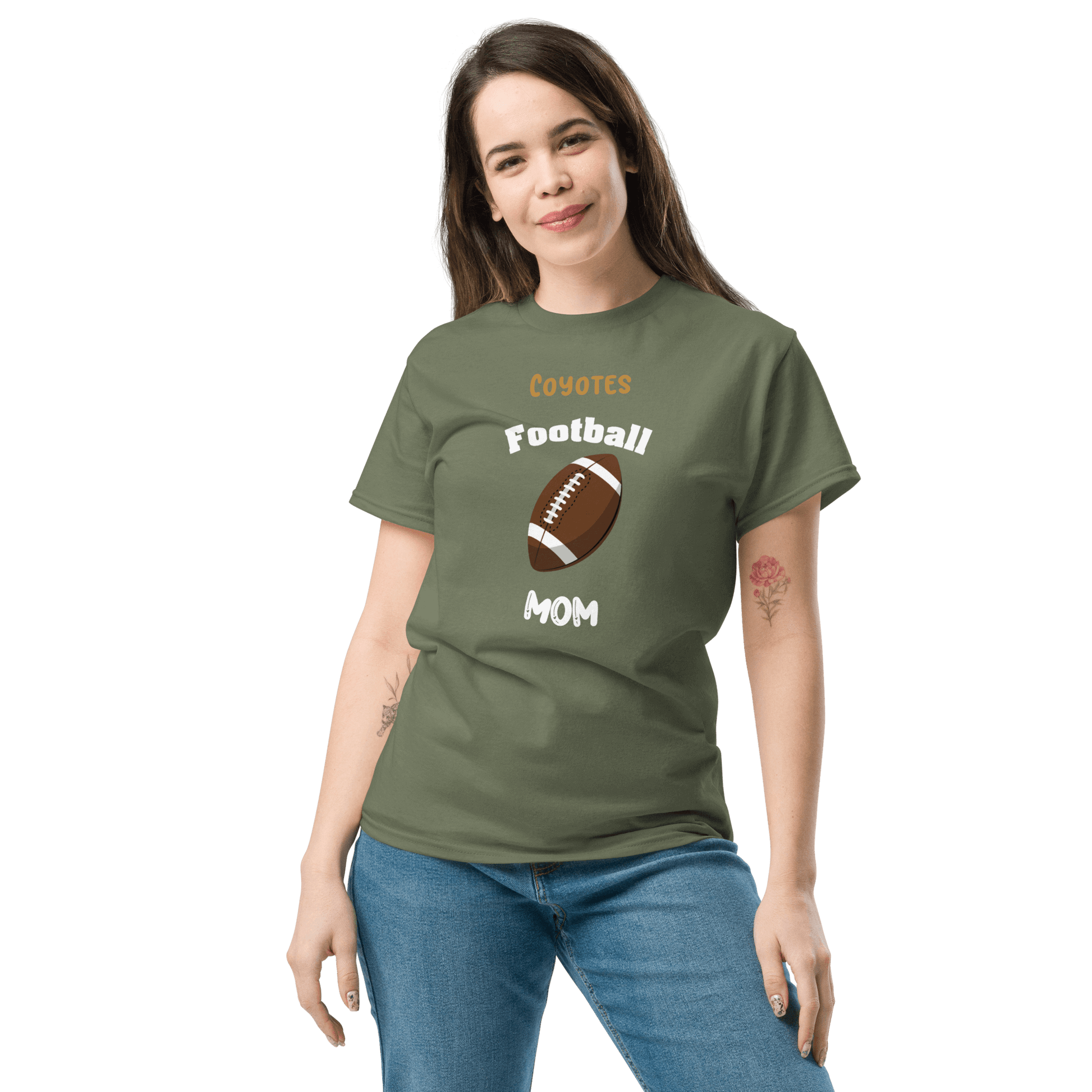 Personalized Coyote football mom tee, perfect for game day support and everyday wear.