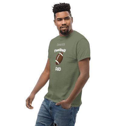 Personalized football dad tee in green, perfect for cheering at games or running errands.