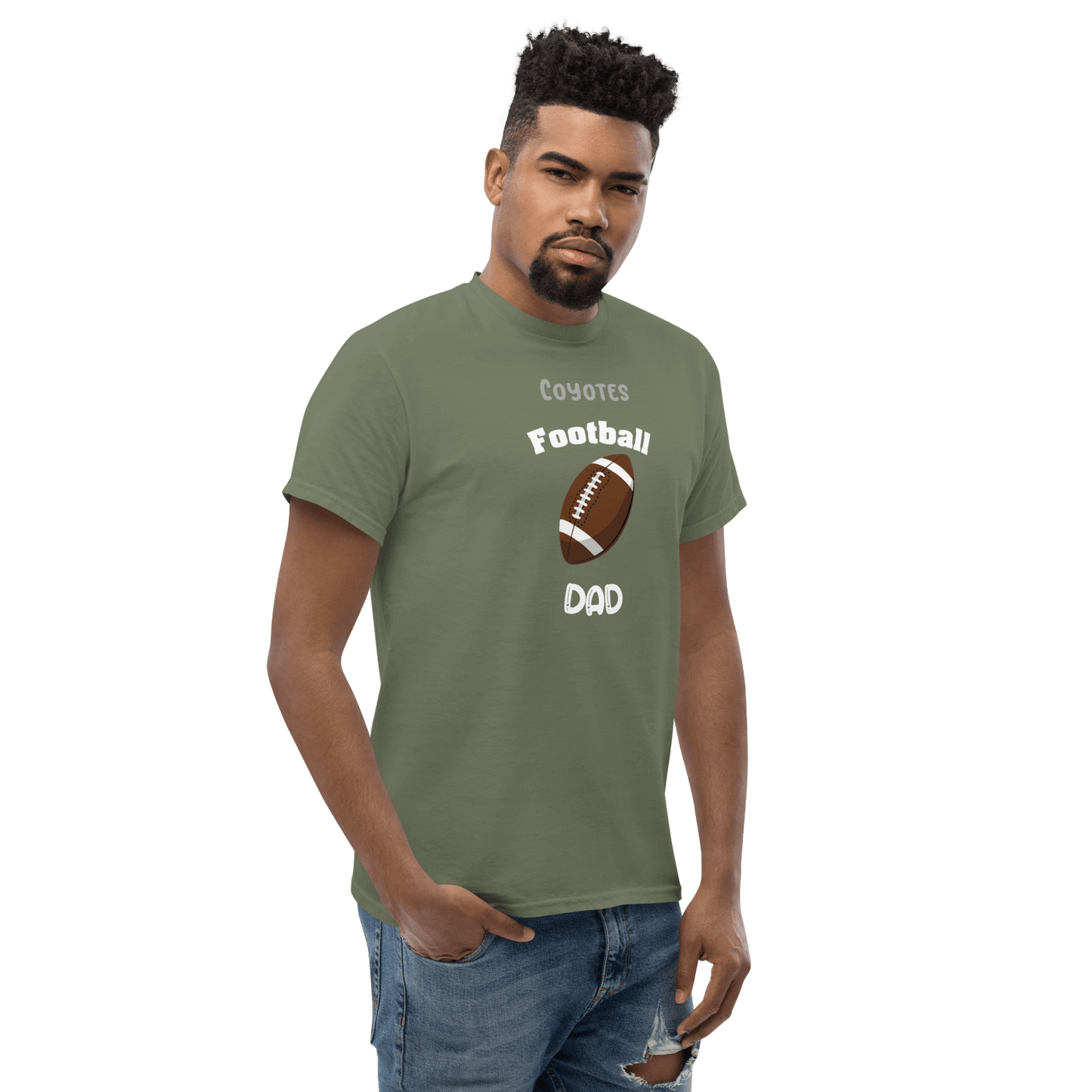 Personalized football dad tee featuring coyote graphics, perfect for game day and supporter pride.