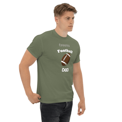 Personalized Coyotes Football Dad tee for proud football supporters and parents in stylish olive green.
