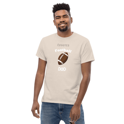 Personalized football supporter tee for dads featuring 'Coyotes Football Dad' design.
