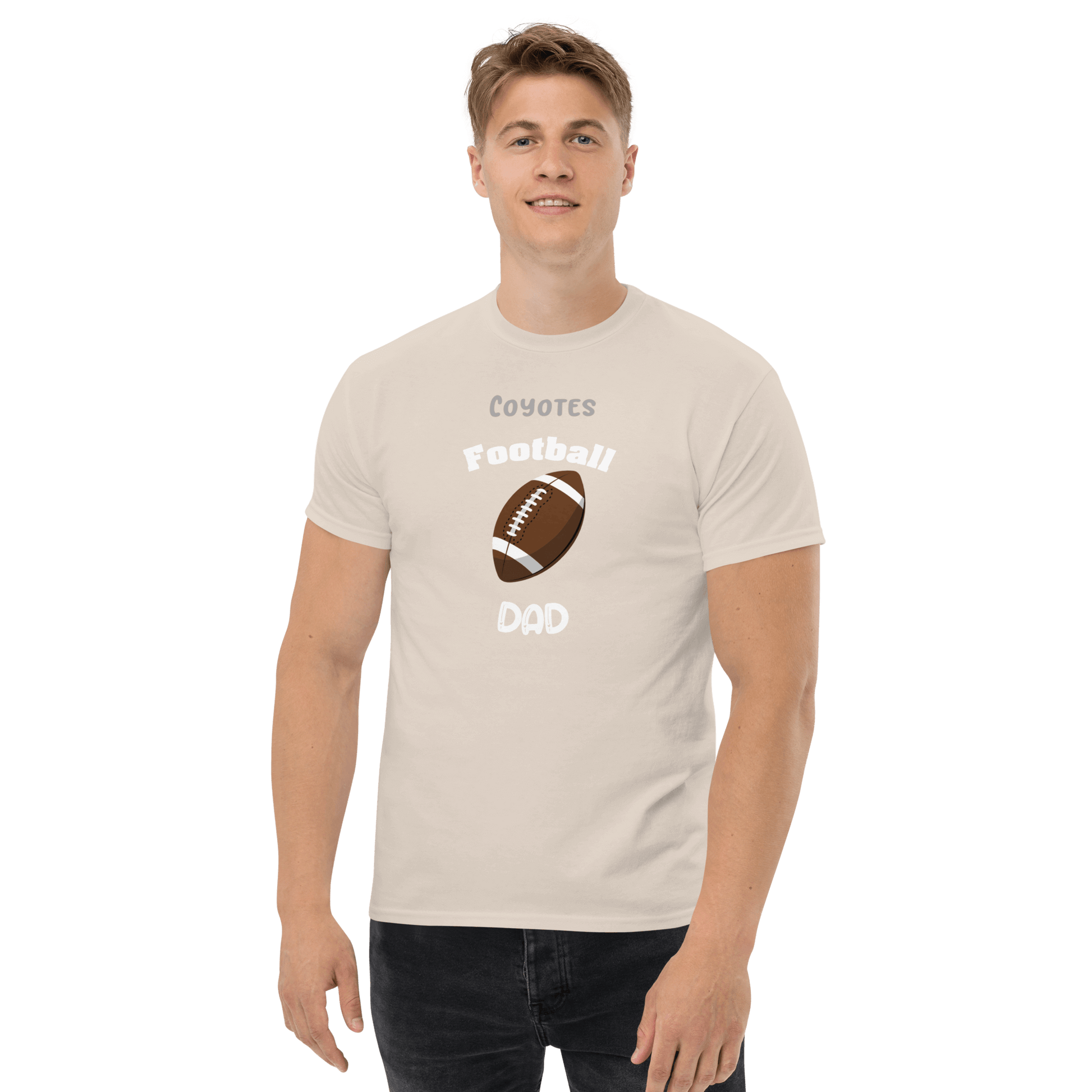 Personalized Coyote Football Dad tee, perfect for supporting youth teams with style and comfort.